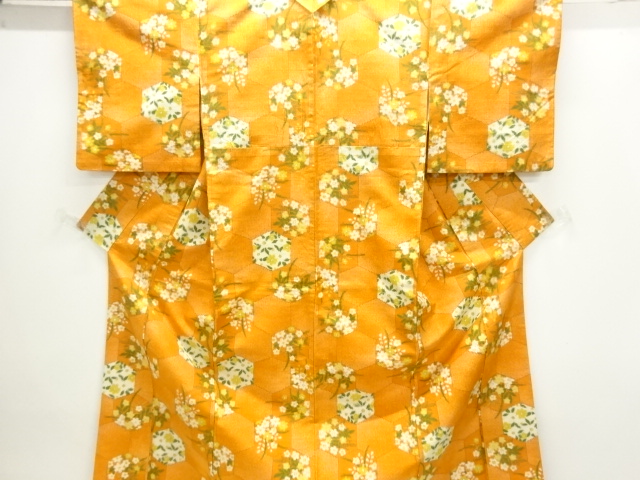 Hand-woven SILK pongee kimono with tortoiseshell and flower pattern